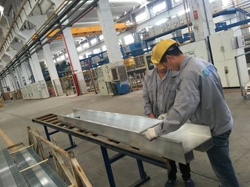 QC Checking Industrial Aluminum Extrusion Profiles with PVDF coating Surface